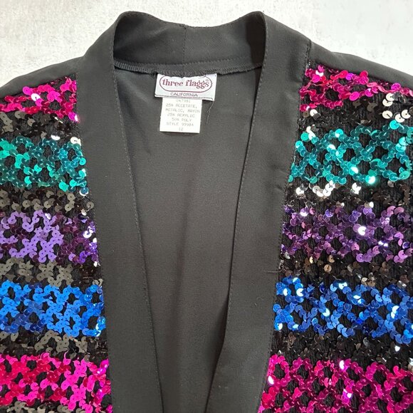 Vintage Three Flags California Women Striped Metallic Sequin Cardigan Sweater 12 - Picture 5 of 8